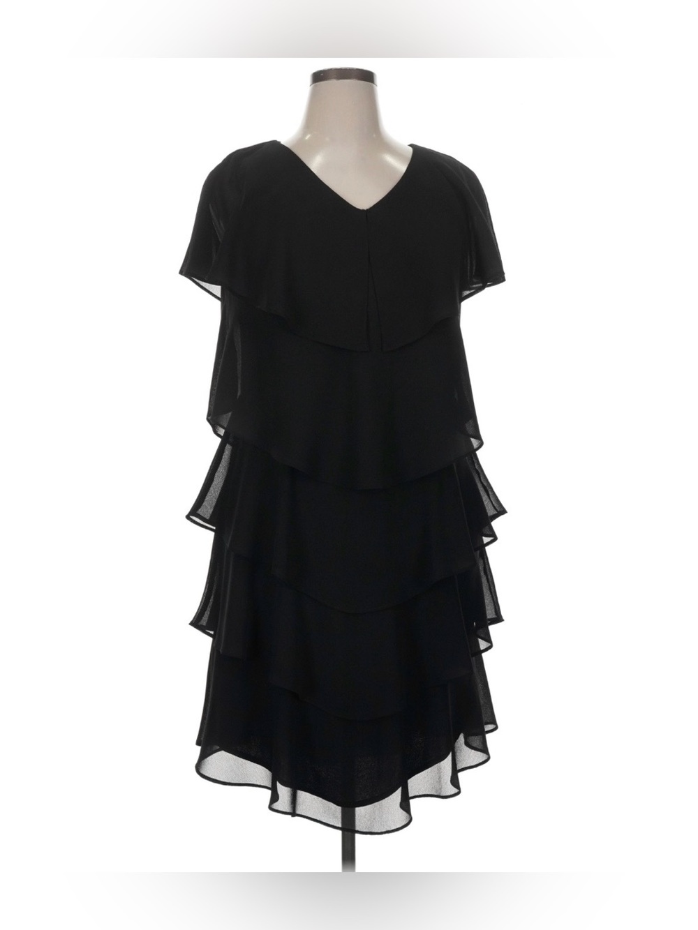 Patra Black Tiered Ruffle Cocktail Dress, Size 8